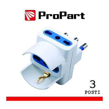Adattatore triplo 3pos bipasso/schuko spina16A polybag