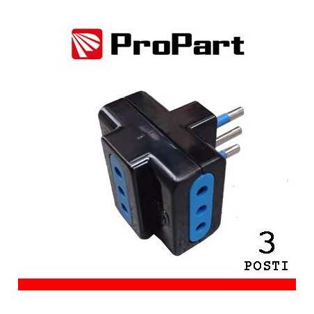 Adattatore triplo 3pos 10A spina10A polybag nero