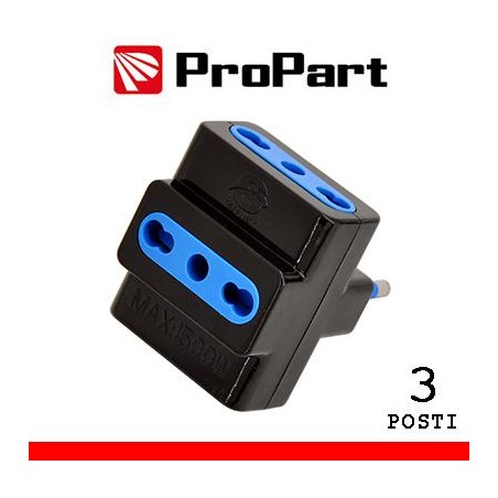 Adattatore triplo 3pos bipasso spina16A nero