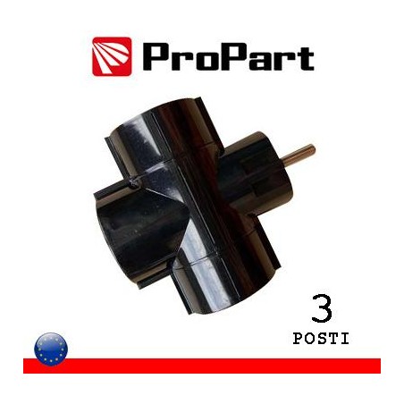 Adattatore triplo 3 pos Schuko spina Schuko 16A nero polybag