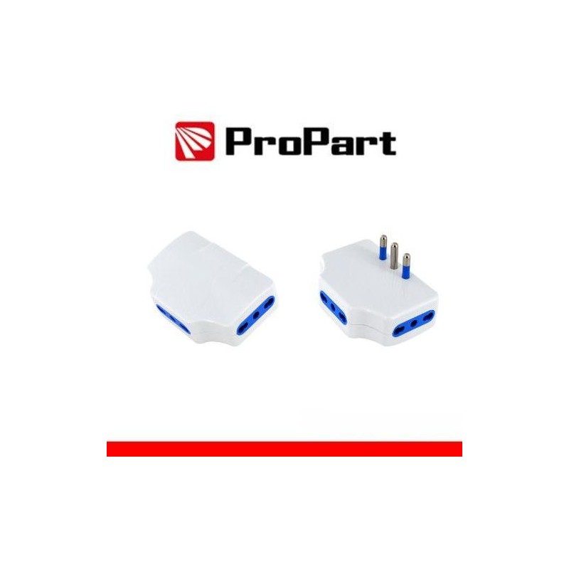 Adattatore presa tripla,3 prese 2P+T 10/16A bipasso, Spina 16a laterale