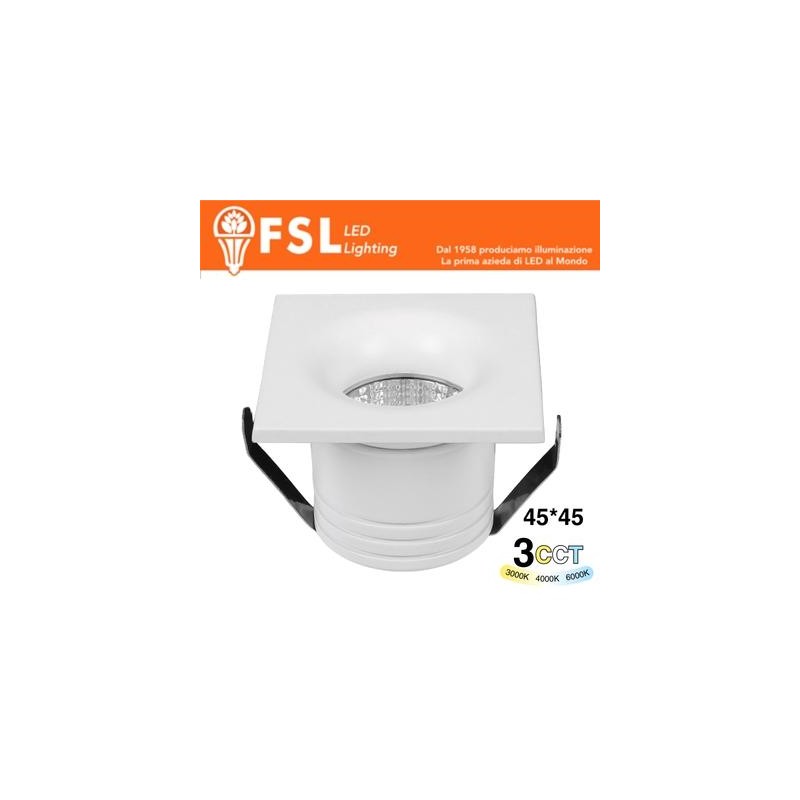 Punto luce LED Spotlight da incasso QUADRATO 4W 3CCT – 45*45*36mm