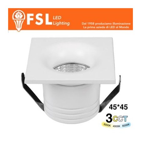 Punto luce LED Spotlight da incasso QUADRATO 4W 3CCT – 45*45*36mm