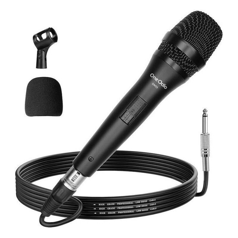 OneOdio ON55 Microfono Dinamico Cardioide con Cavo XLR da 5m e Supporto per Clip
