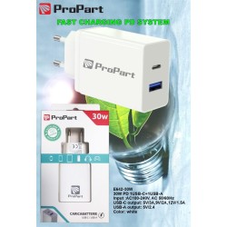Carica Batterie 30 Watt PD USB A + Type C