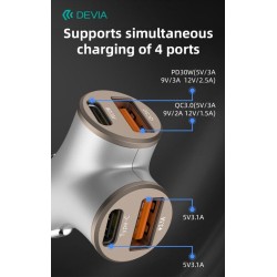 Caricatore rapido da auto con 2 out Usb A e 2 Out Tipo-C 48 Watt