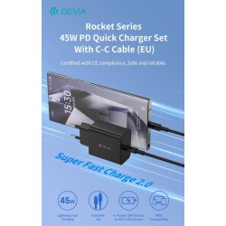 Carica Batterie PD 45 Watt con cavo da C a C per carica rapida nero