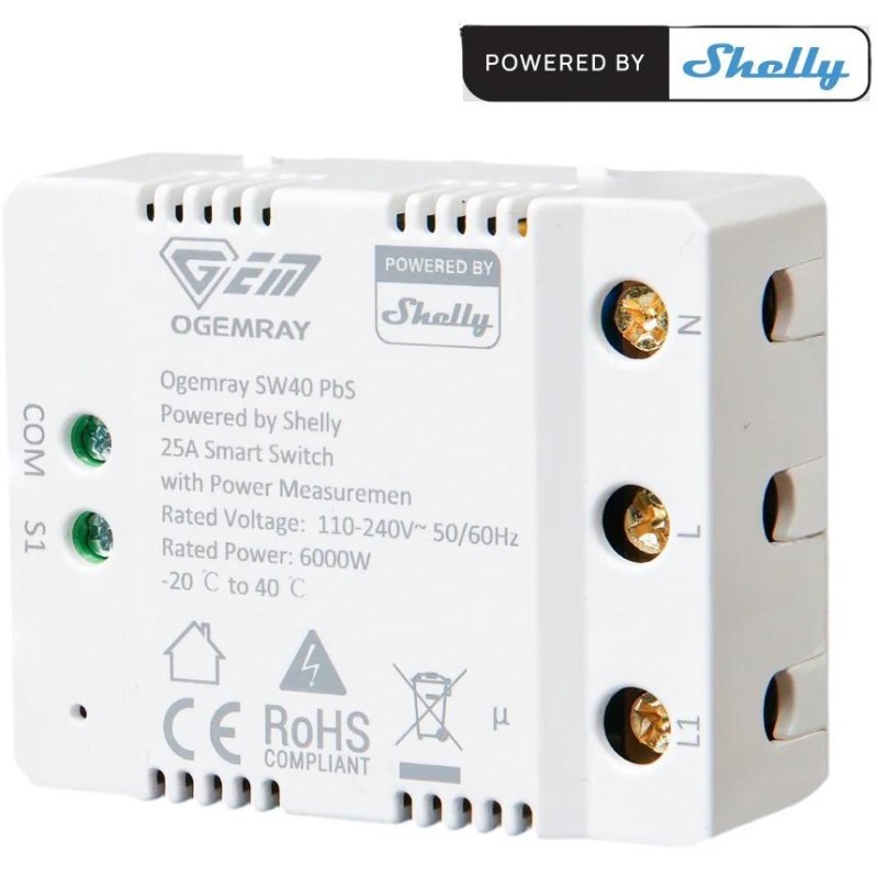 Shelly Ogemray Smart Relay 25A - Relè intelligente Ogemray 25A + PM