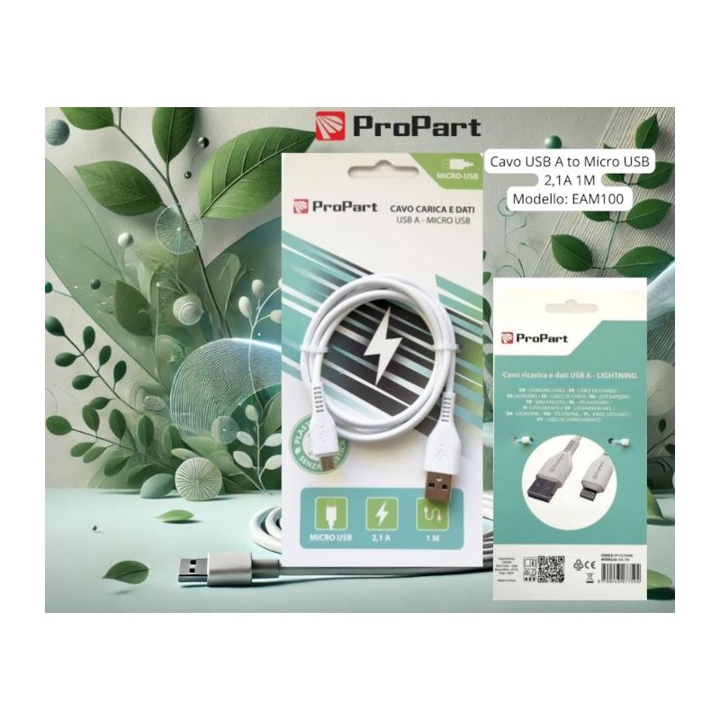 Cavo Carica e Dati Micro Usb 2.1 A. Lunghezza 1 metro Bianco