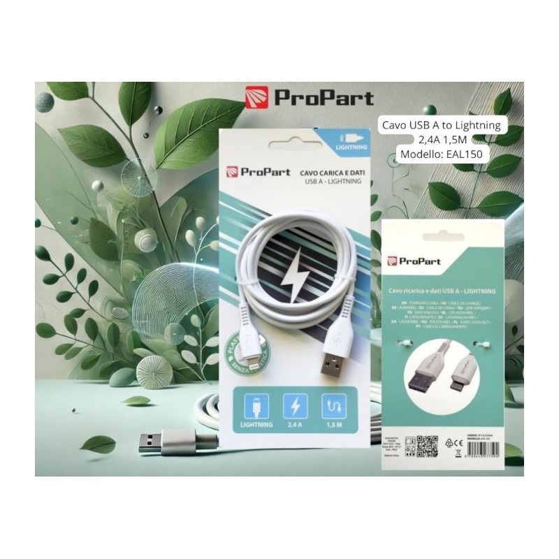 Cavo Lightning Apple 5V 2.4A 1.5mt Carica e dati Bianco