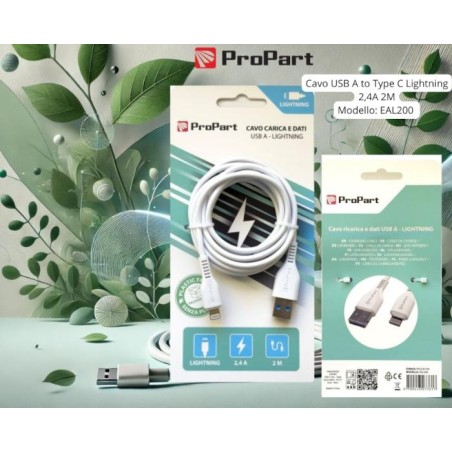 Cavo Lightning Apple 5V 2.4A 2mt Carica e dati Bianco