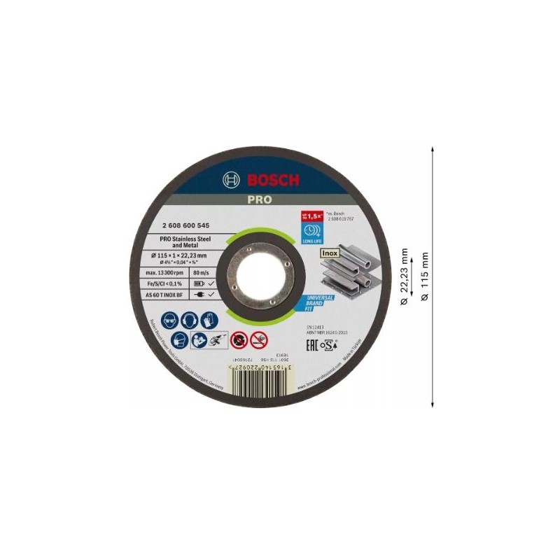 2608600545,Mola da taglio Expert for Inox piana Rapido  115x1 mm