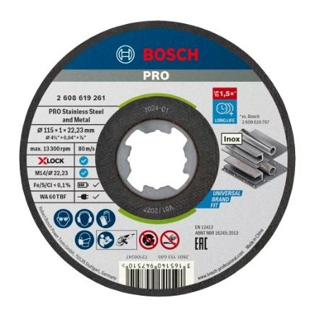 2608619266,X-LOCK mola da taglio Standard for Inox piana Rapido  115x1 mm, 10pz