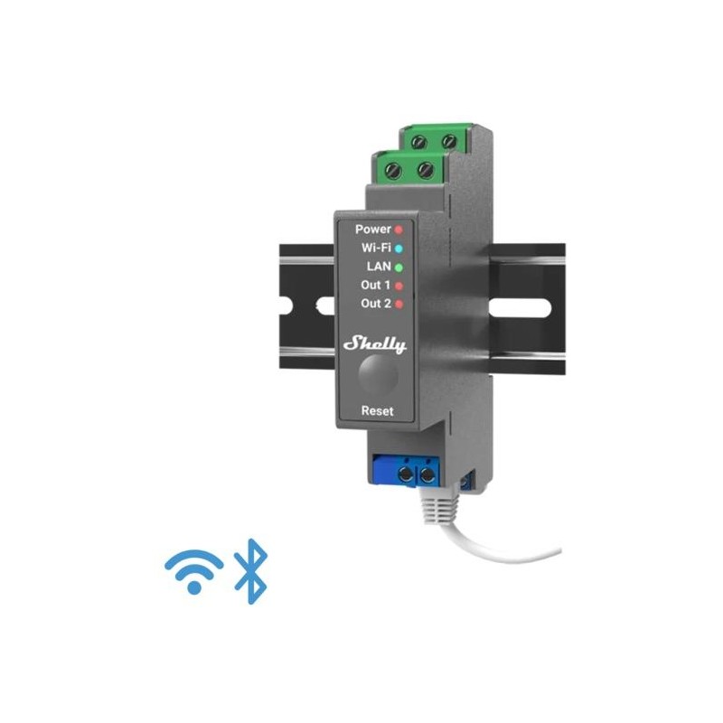 Shelly Pro 2 - IP Smart Relay contatto pulito DIN 2ch. LAN/WiFi/BT