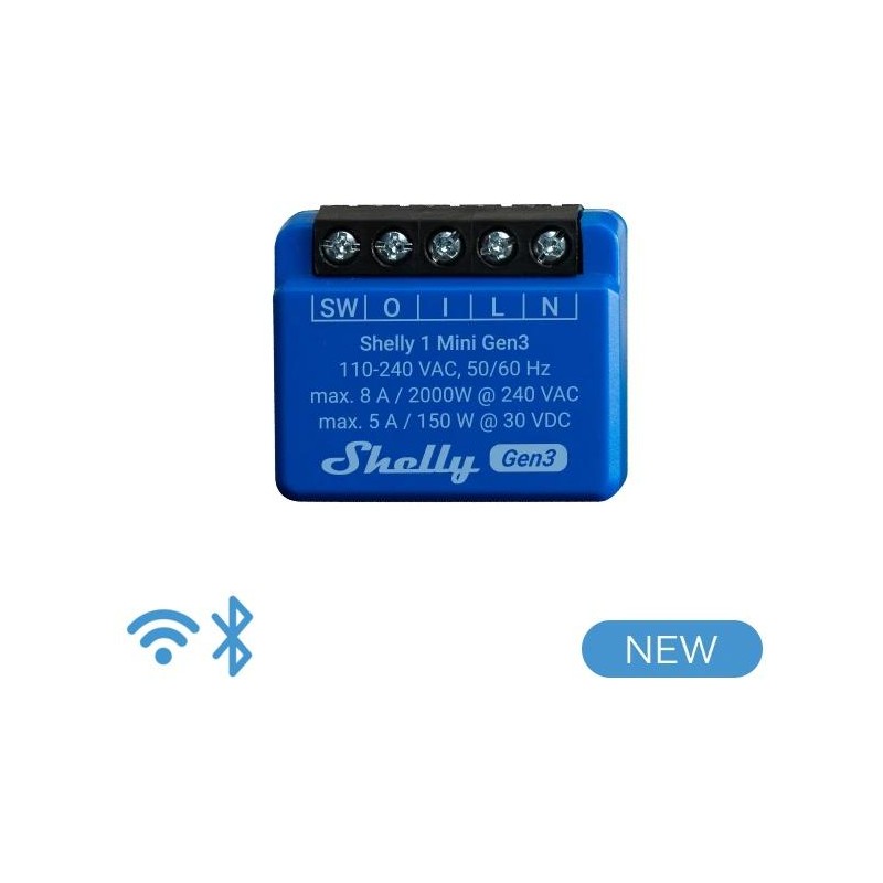 Shelly Mini 1 Gen3 - Smart Relay contatto pulito 8A AC/DC WiFi/BT/Matter