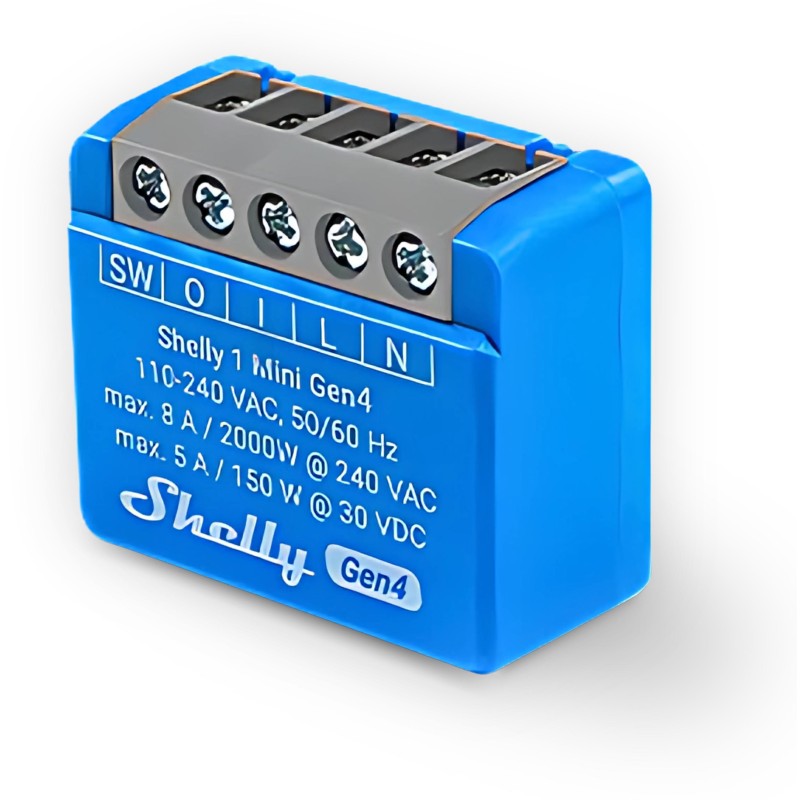 Shelly 1 Mini Gen4 - Smart Relay contatto pulito 8A AC/DC WiFi/BT/Matter/Zigbee