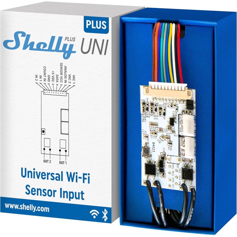 Shelly Plus Uni | Modulo Intelligente con Contatti Puliti Gestito via Wi-Fi e BL