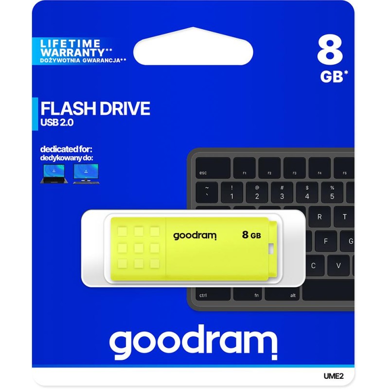 GoodRAM Pendrive 8GB UME2 yellow USB 2.0 - retail blister - UME2-0080Y0R11