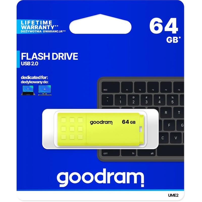 GoodRAM Pendrive 64GB UME2 yellow USB 2.0 - retail blister - UME2-0640Y0R11