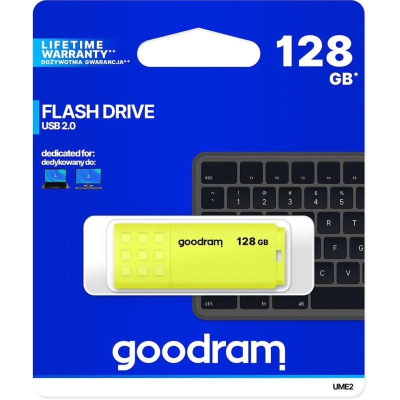GoodRAM Pendrive 128GB UME2 yellow USB 2.0 - retail blister - UME2-1280Y0R11