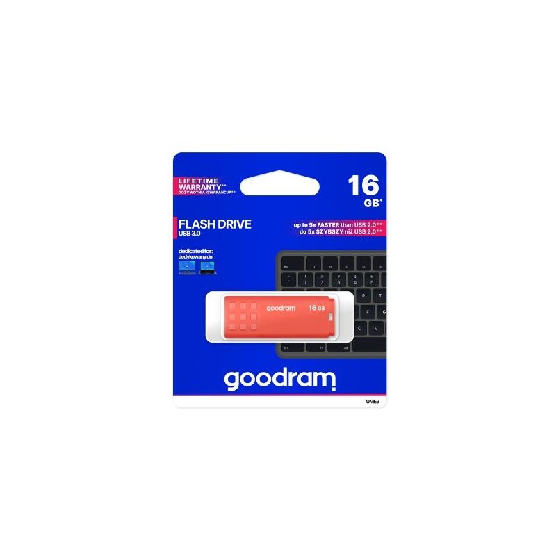 GoodRAM Pendrive 16GB UME3 orange USB 3.0 - retail blister - UME3-0160O0R11