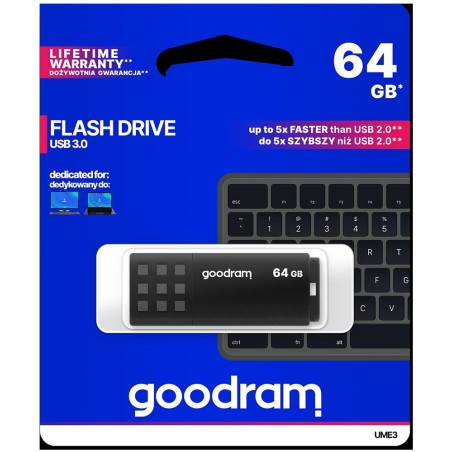 GoodRAM Pendrive 64GB BLACK USB 3.0 - retail blister - UME3-0640K0R11