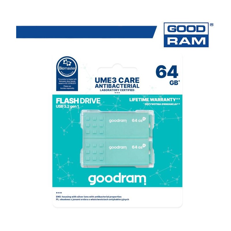 GoodRAM Pendrive 64GB UME3 - ANTIBATTERICA - USB3.0 - 2-pack - UME3-0640CRR11-2P