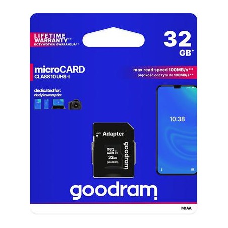 GoodRAM microSD 32GB class 10 UHS I + adapter - retail blister - M1AA-0320R12