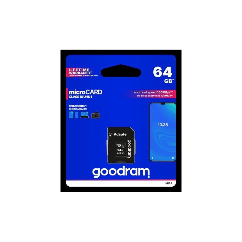 GoodRAM microSD 64GB class 10 UHS I + adapter - retail blister - M1AA-0640R12