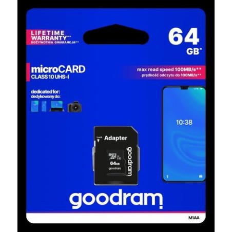 GoodRAM microSD 64GB class 10 UHS I + adapter - retail blister - M1AA-0640R12