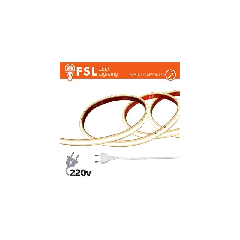 Striscia LED COB 5metri - IP65 4000K 220V 15W/m 1300lm/m+KIT tappo, colla, clip