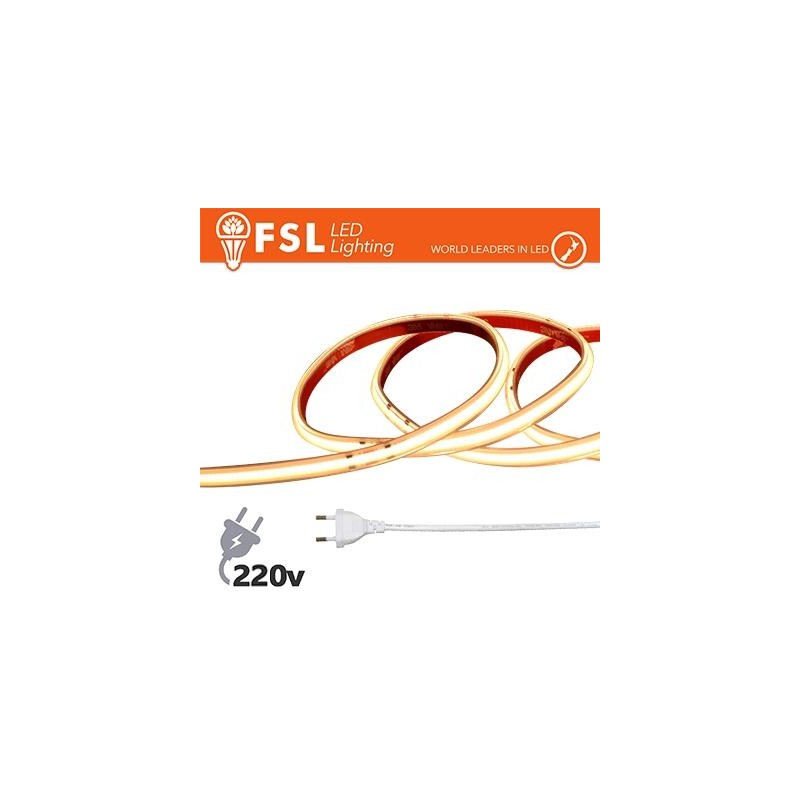 Striscia LED COB 20metri - IP65 3000K 220V 15W/m 1200lm/m+KIT tappo, colla, clip