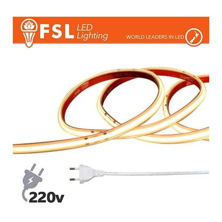 Striscia LED COB 20metri - IP65 3000K 220V 15W/m 1200lm/m+KIT tappo, colla, clip