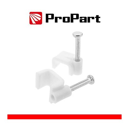 Clip con chiodini con fermacavo piatto 5mm bianco 100pz