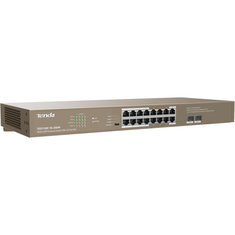 Switch Tenda 16-Porte PoE 16GE+2SFP - 250W EOL