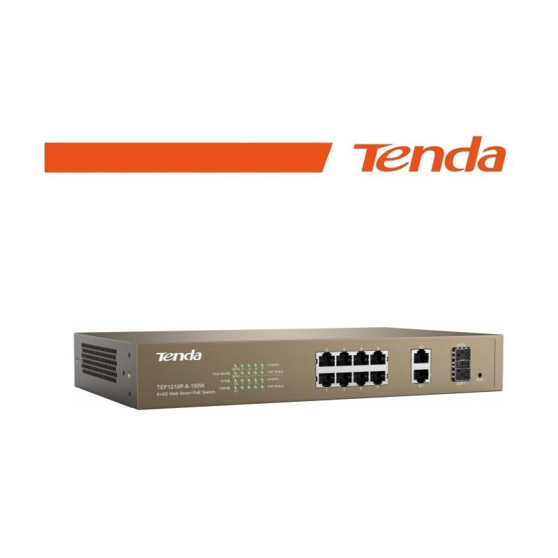 Tenda Switch PoE Desktop Smart 8 Porte 10/100Mb+2Gb+2SFP - EOL