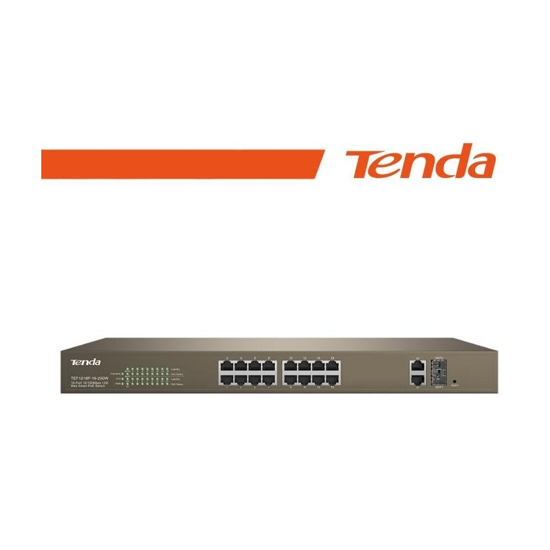Tenda Switch PoE Web Smart 16 Porte 10/100+2Gb+2SFP - TEF1218P-16-250W EOL