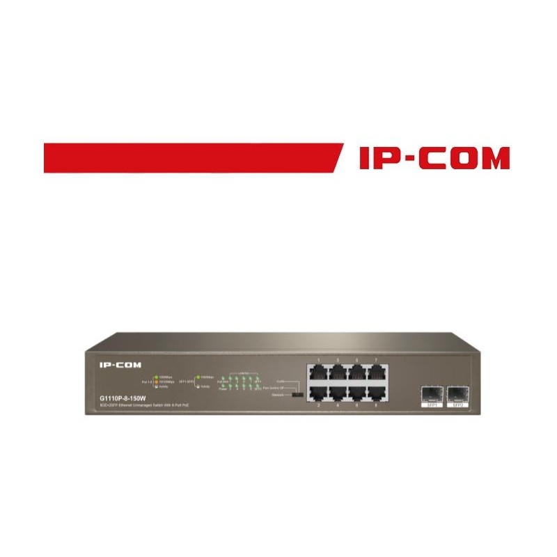 IP-COM Switch Unmanaged 8GE + 2SFP 8 porte PoE 150W - G1110P-8-150W EOL