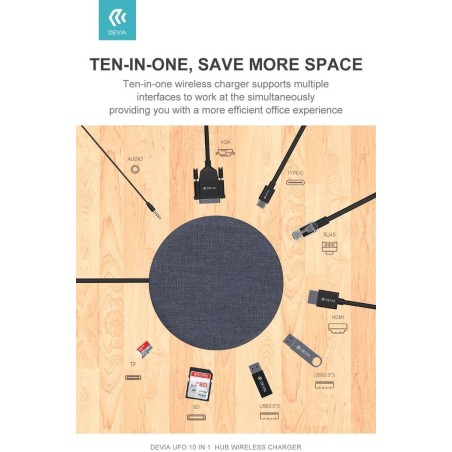 Hub da Tipo-C + Carica Wireless Ufo 10 in 1