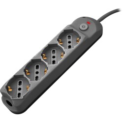 Multipresa 4pos bipasso/schuko + interrutt nuovo modello nera spina 16A