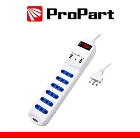 Multipresa 6 posti 10/16A bipasso 2P+T + 2 prese USB 2.1A RICARICA RAPIDA  + int