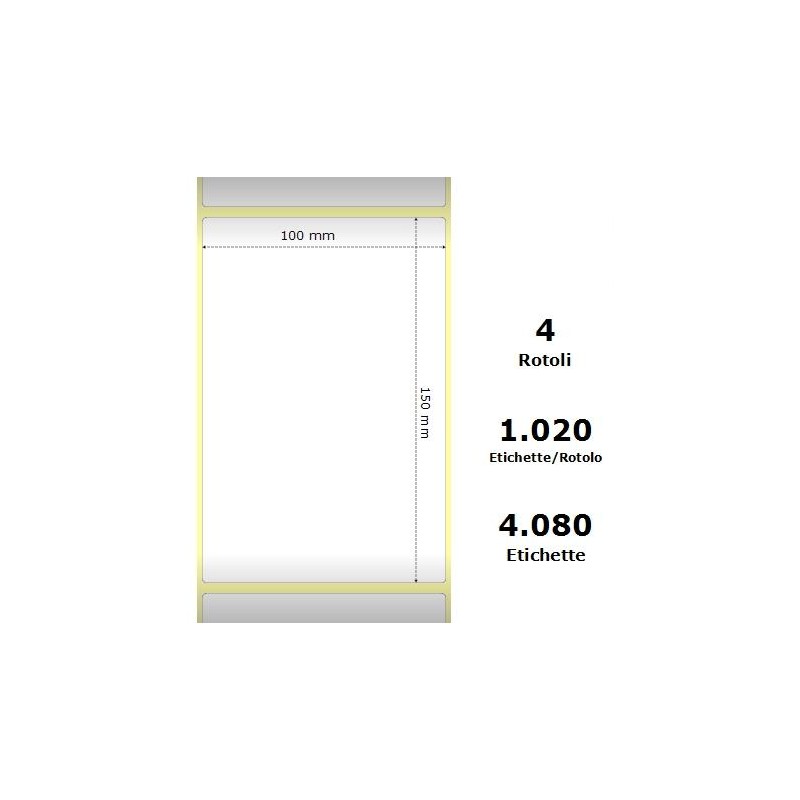 White 100x150mm,1020 Et/Rotolo Z-1000D,3.9x5.9x3 Core,circonferenza 177mm