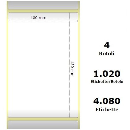 White 100x150mm,1020 Et/Rotolo Z-1000D,3.9x5.9x3 Core,circonferenza 177mm