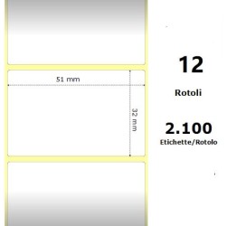 White 51x32mm,2100 Et/Rotolo Z-1000D, 2x1.3x1 Core,circonferenza 111mm