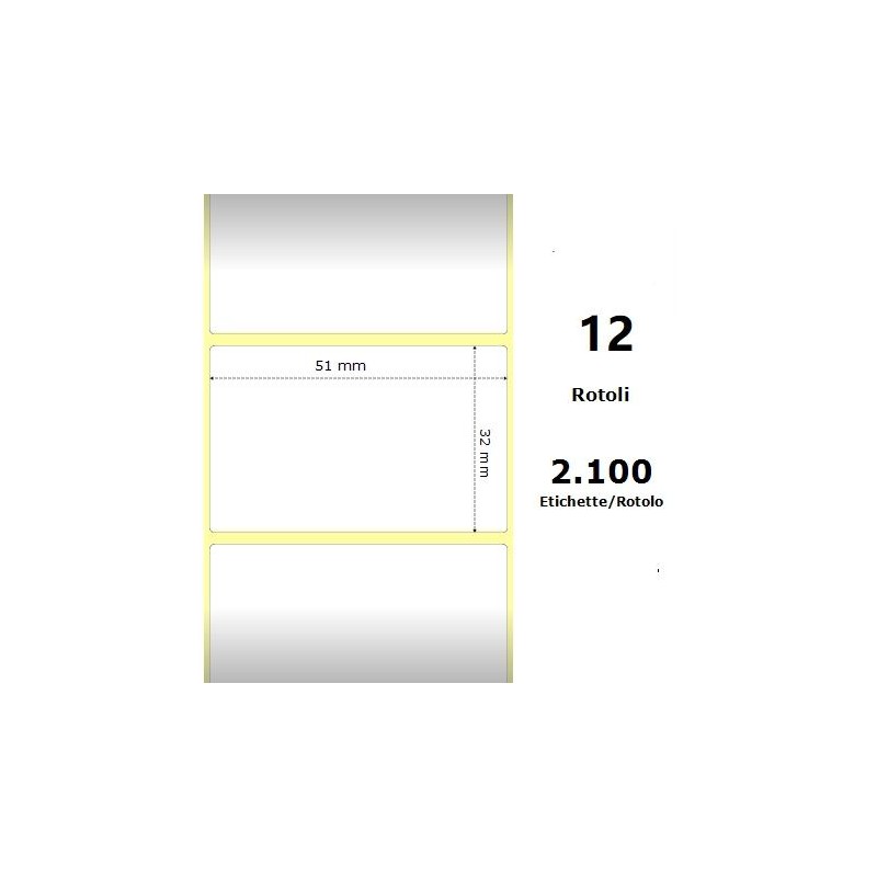 White 51x32mm,2100 Et/Rotolo Z-1000D, 2x1.3x1 Core,circonferenza 111mm