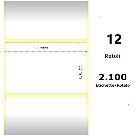 White 51x32mm,2100 Et/Rotolo Z-1000D, 2x1.3x1 Core,circonferenza 111mm