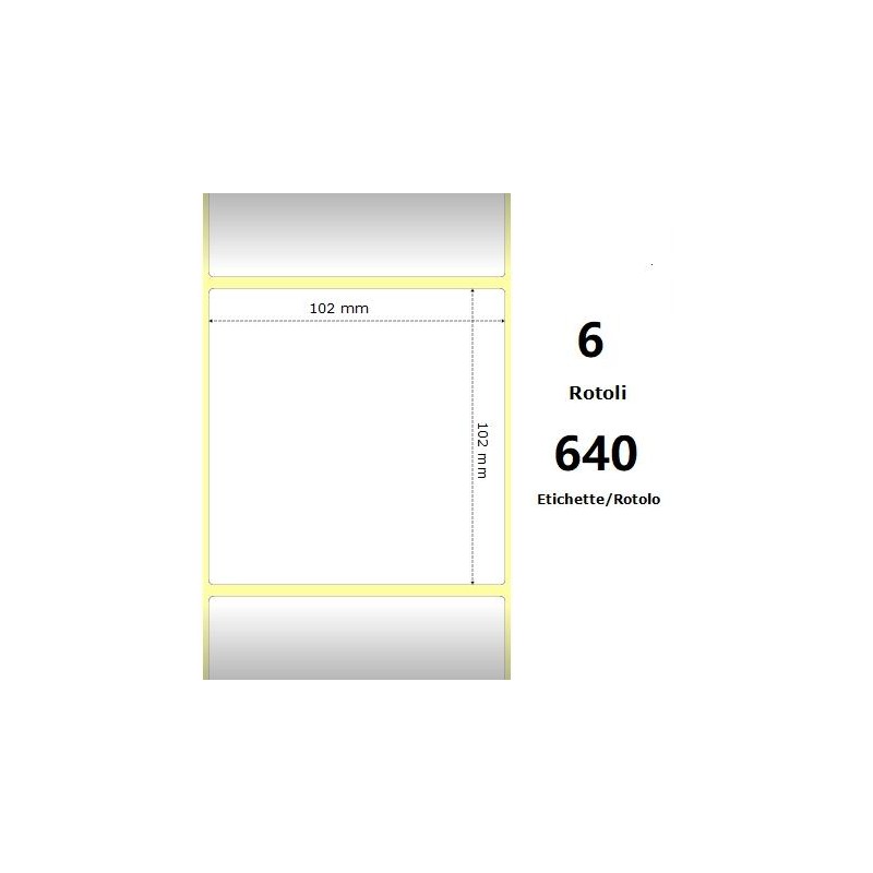 White 102x102mm, 640 Et/Rotolo Z-2000D 4x4x 1 Core,circonferenza 106mm