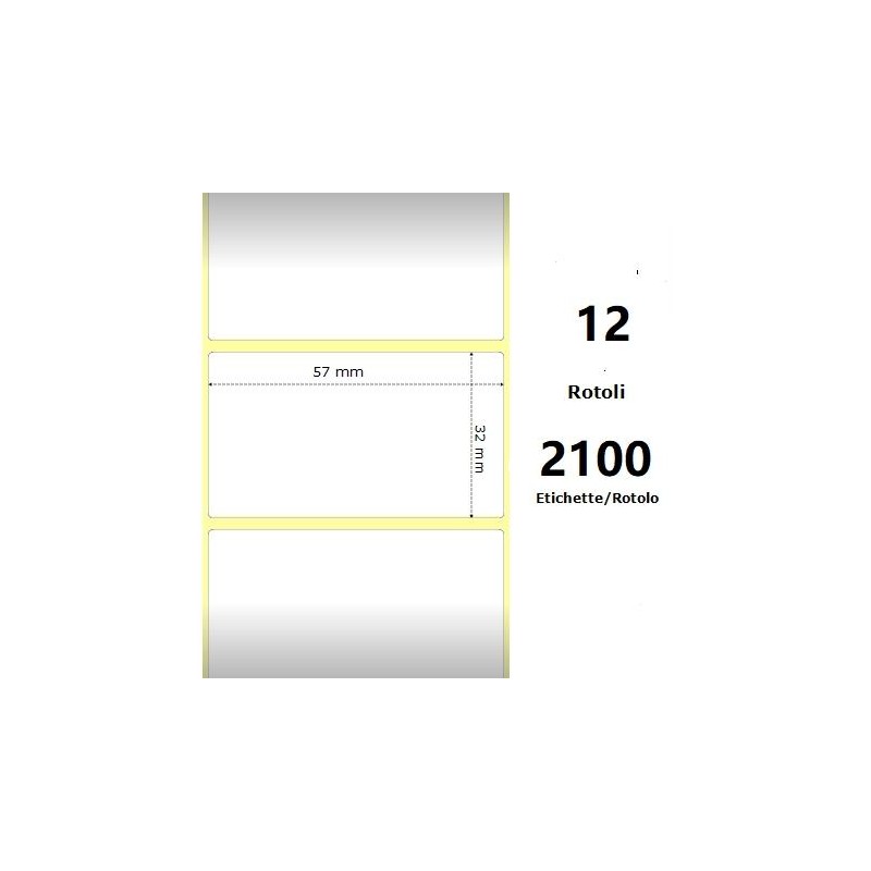 White 57x32mm, 2100Et/Rotolo Z-2000D 2.25x1.25x1Core,circonferenza 111mm