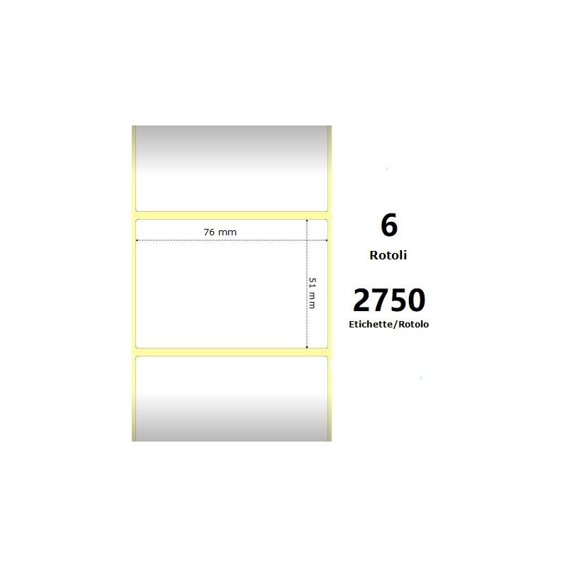 White 76x51mm, 2750 Et/Rotolo Z-2000D 3x2x3 Core,circonferenza 174mm
