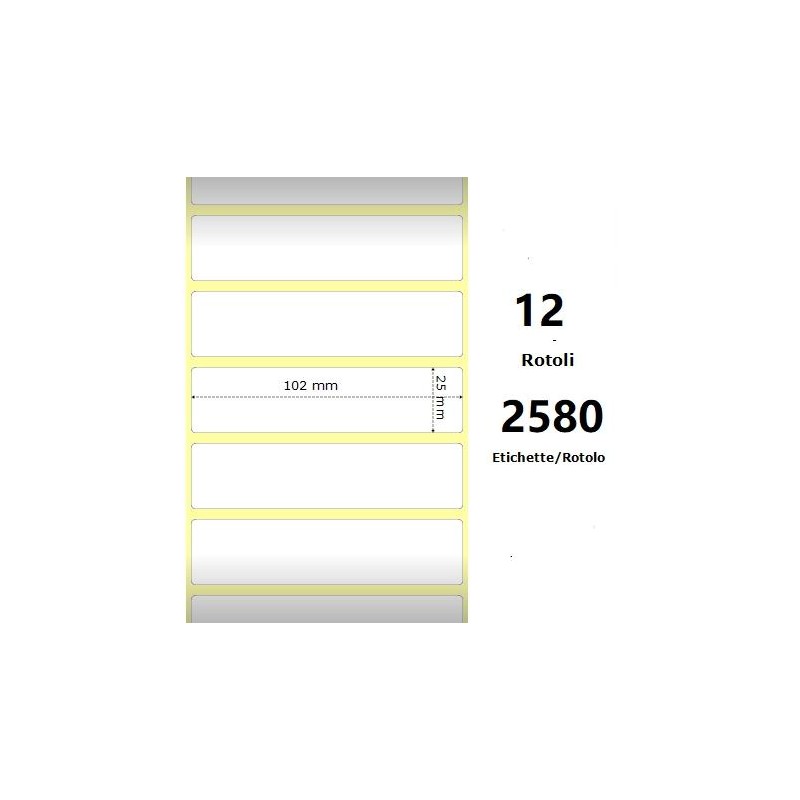 White 102x25mm, 2580 Et/Rotolo Z-2000D 4x1x1 Core, 12 Rolls